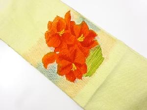 手織り真綿紬　花模様織り出し名古屋帯